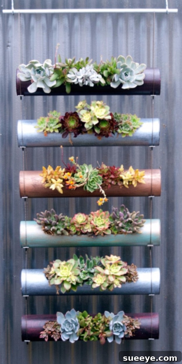 PVC Pipe Vertical Garden Spray Painted PVC Pipe Vertical Garden for space-saving plants