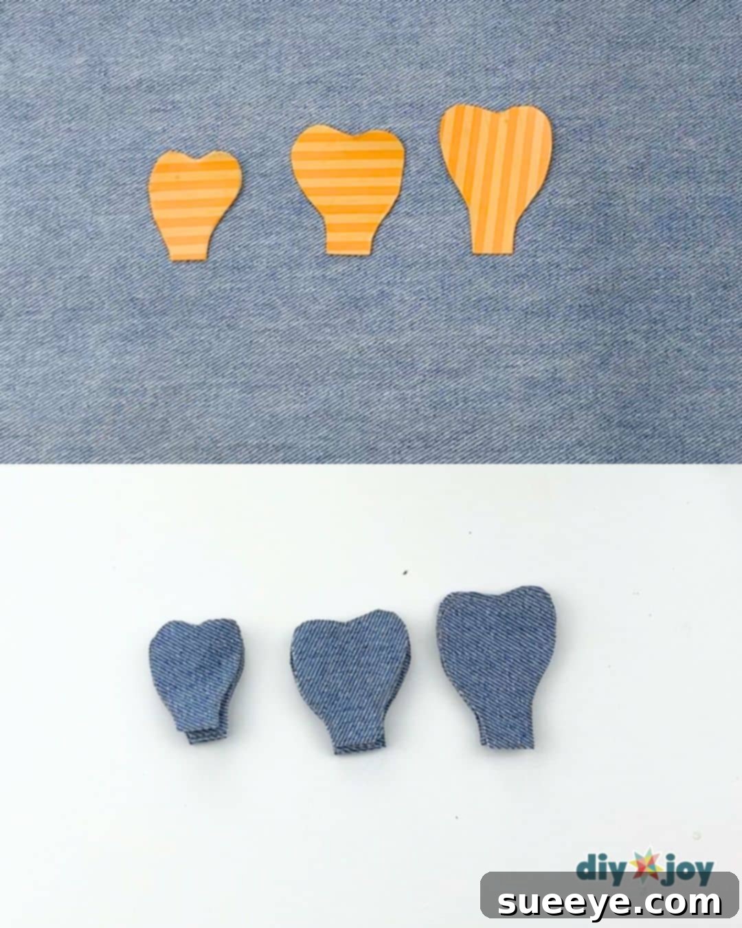 Denim fabrics cut into various petal shapes for crafting