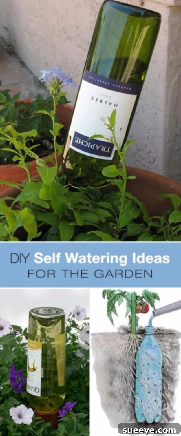Wine Bottle Self-Watering DIY self-watering system for plants using recycled wine bottles