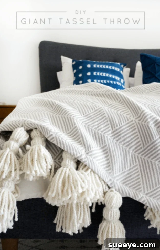 DIY Giant Tassel Throw Blanket: Easy Home Decor Project Handmade Giant Tassel Throw Blanket for Modern Bedroom Decor