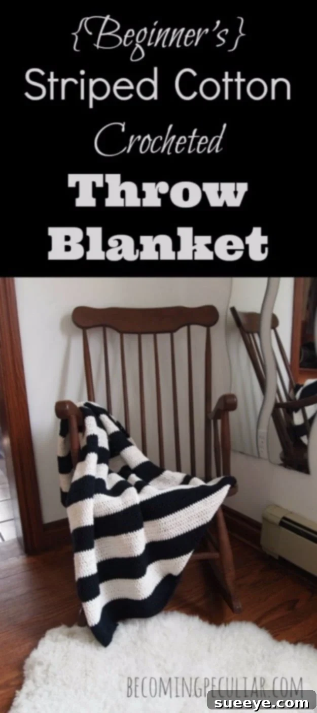 DIY Striped Cotton Crochet Blanket Handmade Striped Cotton Crocheted Throw Blanket