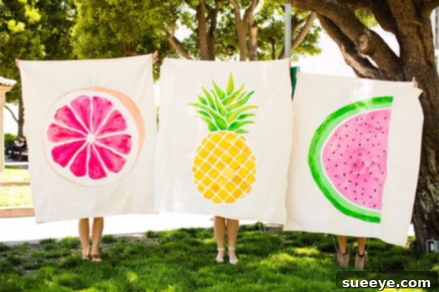 Creative Drop Cloth Fruit Blanket DIY Fun DIY Drop Cloth Fruit-Patterned Picnic Blanket