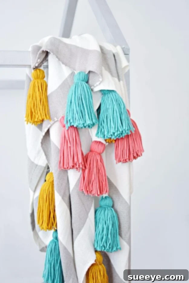 Easy Tassel Throw Blanket DIY Idea Simple DIY Tassel Accent Throw Blanket