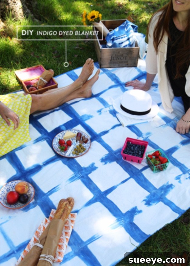 Handmade Indigo Dye Blanket for Summer DIY Shibori Indigo Dyed Picnic Blanket
