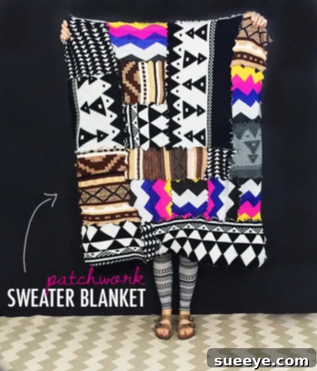 Cozy Patchwork Sweater Blanket DIY Upcycled Patchwork Sweater Blanket from Thrifted Sweaters