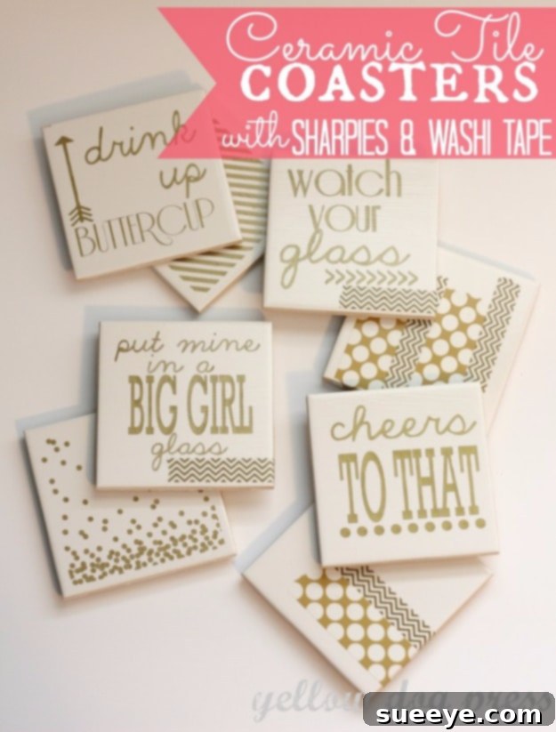 Ceramic Tile Coasters with Sharpies and Washi Tape Ceramic Tile Coasters with Sharpies and Washi Tape