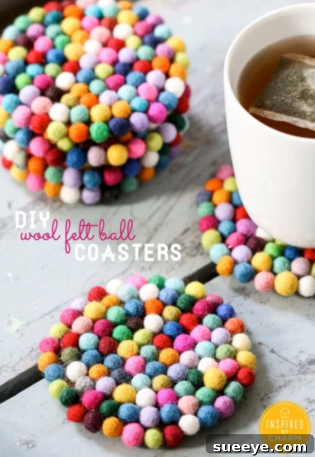 DIY Wool Felt Ball Coasters DIY Wool Felt Ball Coasters