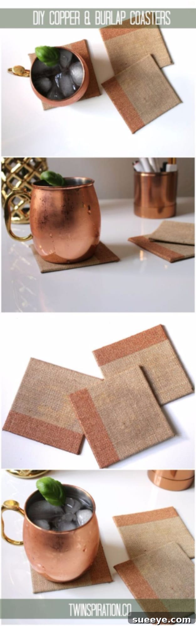DIY Copper and Burlap Coasters DIY Copper and Burlap Coasters