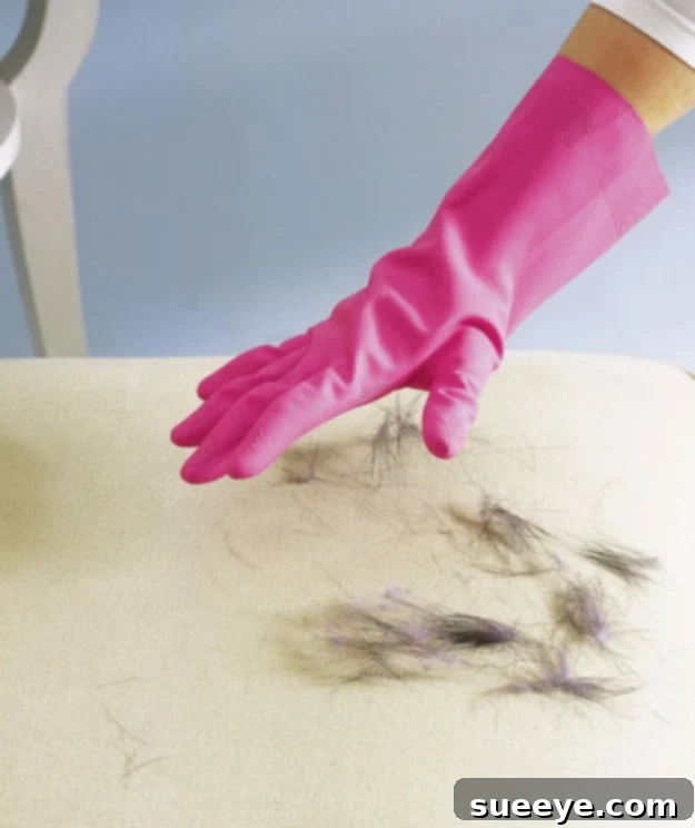 Use a rubber glove to easily remove pet hair Rubber Glove as Pet Hair Remover: an effective and simple cleaning hack