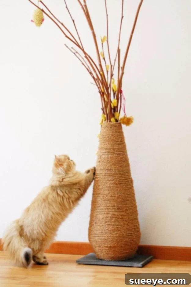 Create a stylish scratching post from a vase DIY Vase Scratching Post, a stylish and functional cat accessory