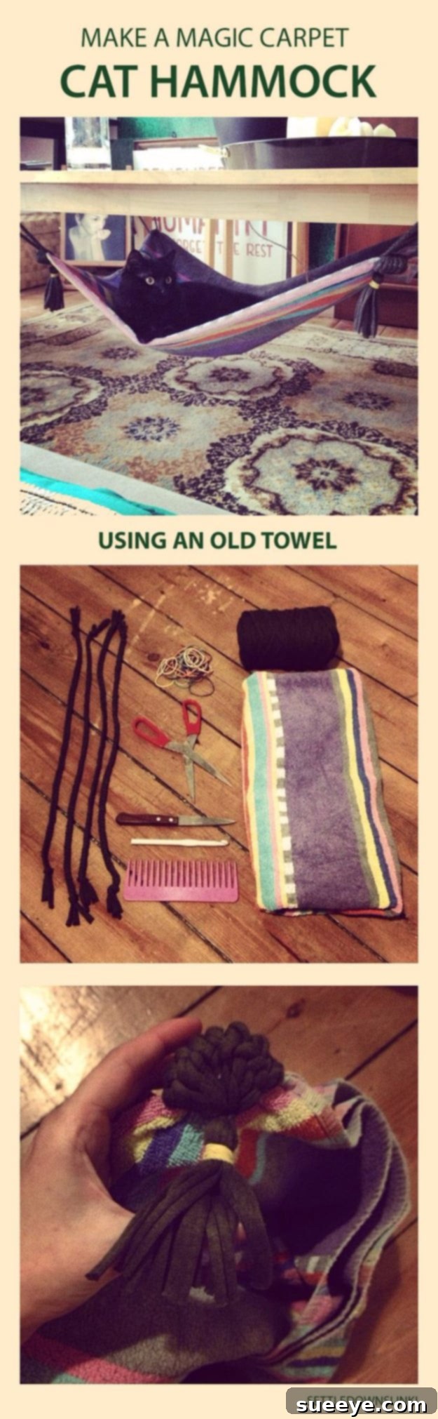Craft a magical floating cat hammock DIY Magic Carpet Cat Hammock: a unique and cozy floating bed