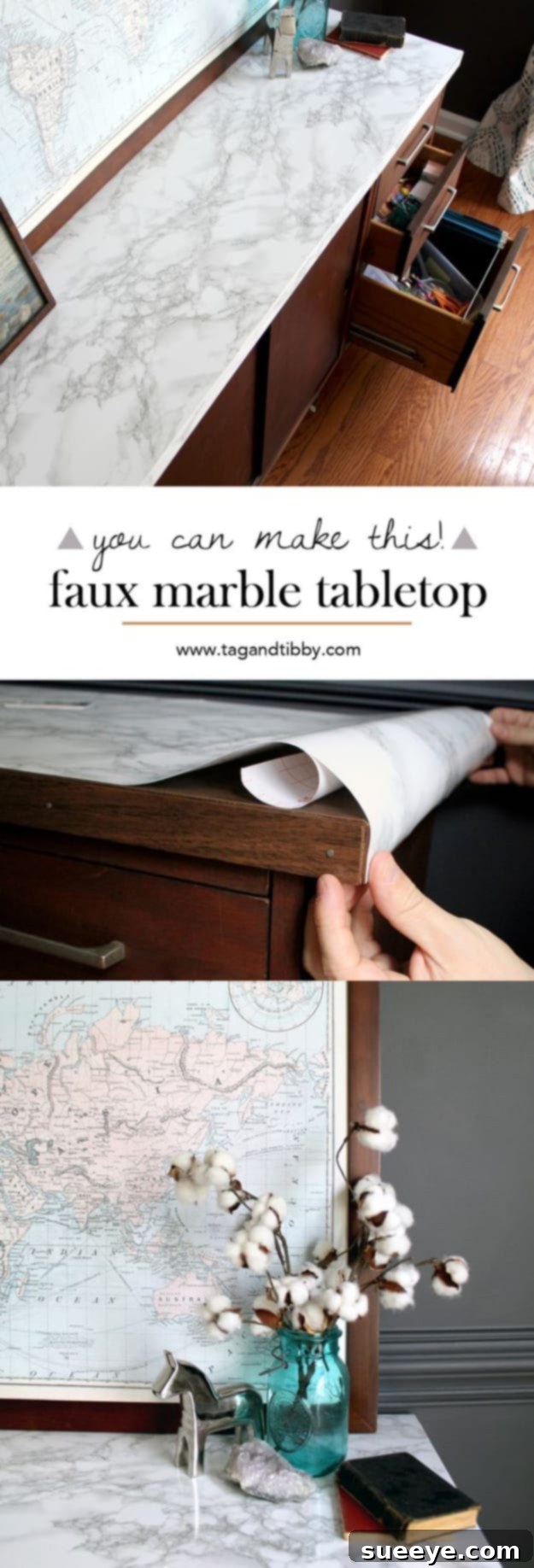 DIY Faux Marble Table Top - Easy Crafts and DIY Projects With Faux Marbling Tutorials - Paint and Decorate Home Decor, Creative DIY Gifts and Office Accessories DIY Faux Marble Table Top - Budget-Friendly Ideas to Achieve a Luxurious Look on Furniture with Easy Marbling Techniques