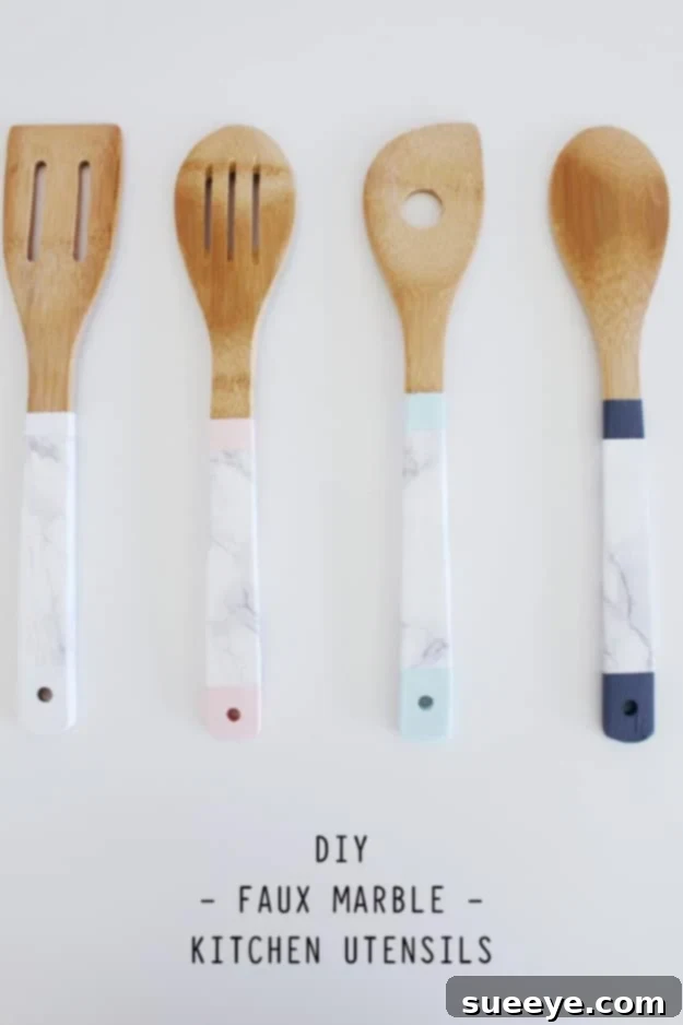 DIY Faux Marble Ideas - DIY Faux Marble Kitchen Utensils - Easy Crafts and DIY Projects With Faux Marbling Tutorials - Paint and Decorate Home Decor, Creative DIY Gifts and Office Accessories DIY Faux Marble Kitchen Utensils - Stylish Cooking Tools for an Elegant and Personalized Kitchen Decor