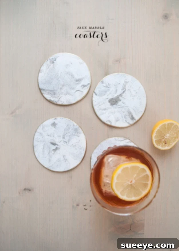 DIY Faux Marble Ideas - Gold Rimmed Faux Marble Coasters - Easy Crafts and DIY Projects With Faux Marbling Tutorials - Paint and Decorate Home Decor, Creative DIY Gifts and Office Accessories Gold Rimmed Faux Marble Coasters - Elegant DIY Home Decor for Stylish Table Protection and Gifting