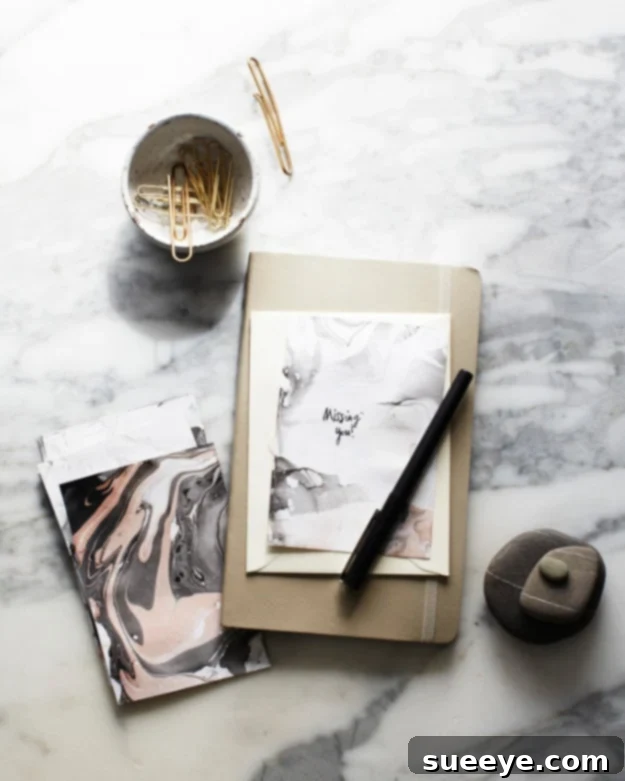 DIY Faux Marble Ideas - Marbleizing Stationery - Easy Crafts and DIY Projects With Faux Marbling Tutorials - Paint and Decorate Home Decor, Creative DIY Gifts and Office Accessories Marbleizing Stationery - Creative Paper Crafts for Custom Invitations and Personalized Gifts
