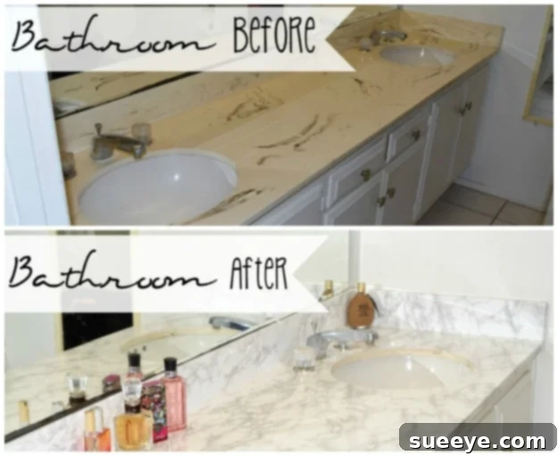 DIY Faux Marble Ideas - Master Bathroom Marble Vanity Makeover - Easy Crafts and DIY Projects With Faux Marbling Tutorials - Paint and Decorate Home Decor, Creative DIY Gifts and Office Accessories Master Bathroom Marble Vanity Makeover - Budget Bathroom Renovation Ideas for Luxurious Interiors