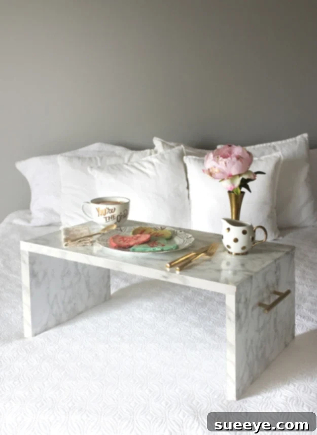 DIY Faux Marble Ideas - DIY Faux Marble Bed Tray - Easy Crafts and DIY Projects With Faux Marbling Tutorials - Paint and Decorate Home Decor, Creative DIY Gifts and Office Accessories DIY Faux Marble Bed Tray - Elegant Bedroom Accessories for Comfortable and Stylish Living