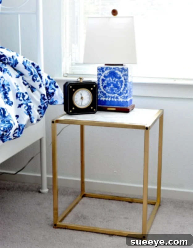 DIY Faux Marble Ideas - DIY Gold And Faux Marble Nightstand - Easy Crafts and DIY Projects With Faux Marbling Tutorials - Paint and Decorate Home Decor, Creative DIY Gifts and Office Accessories DIY Gold and Faux Marble Nightstand - Luxurious Bedroom Furniture Ideas for Elegant and Modern Interiors