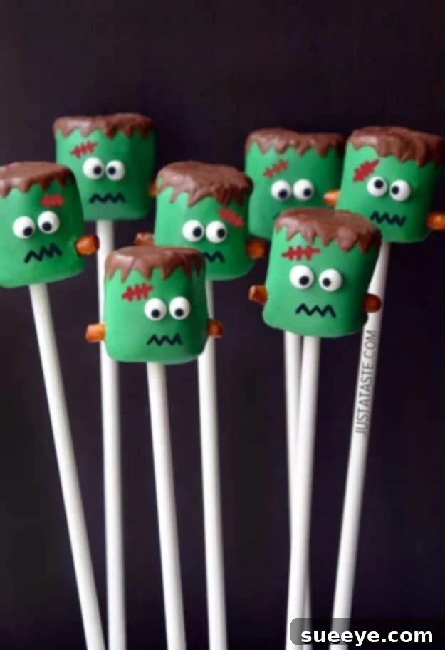 Easy Frankenstein Marshmallow Pops Recipe Cute Frankenstein Marshmallow Pops for Halloween