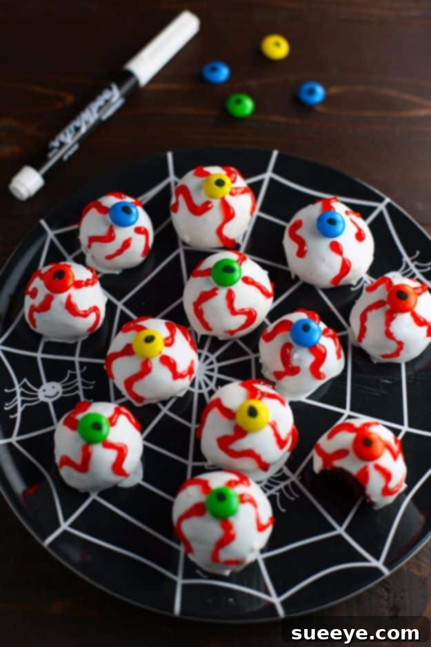 Delicious Halloween Eyeball Oreo Truffles Creepy Eyeball Oreo Truffles for Halloween