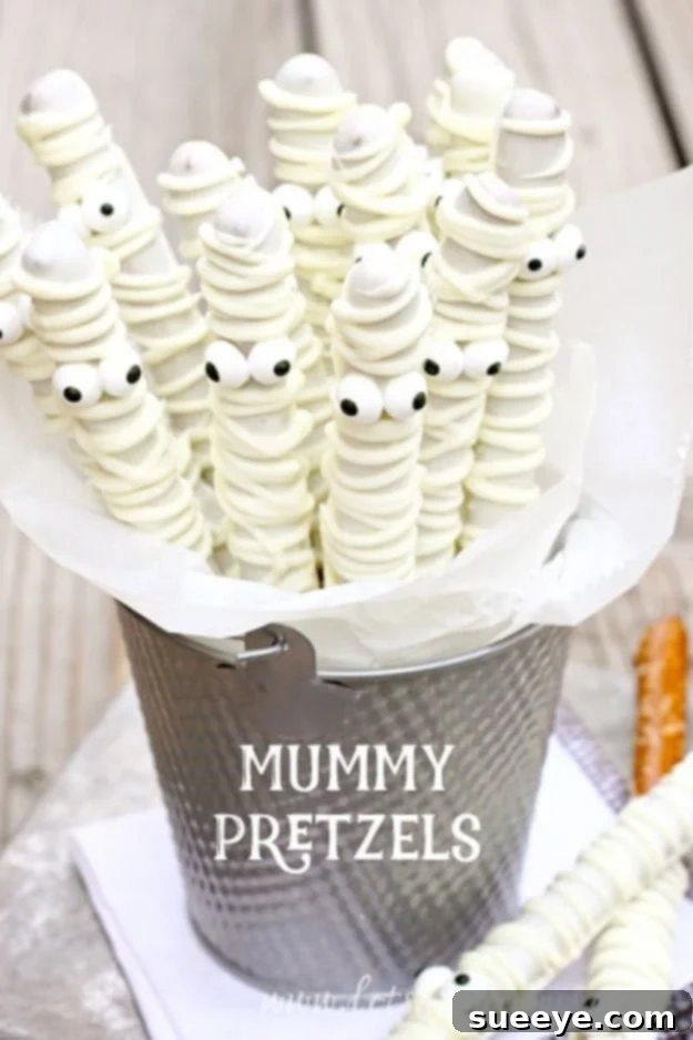Easy Halloween Mummy Pretzels with White Chocolate Spooky White Chocolate Mummy Pretzels