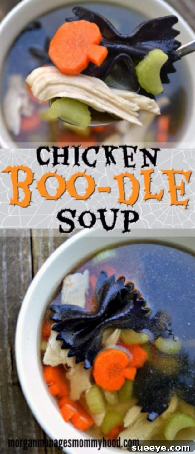 Warm & Fun Halloween Chicken Noodle Soup Spooky Chicken Boo-dle Soup for Halloween Dinner