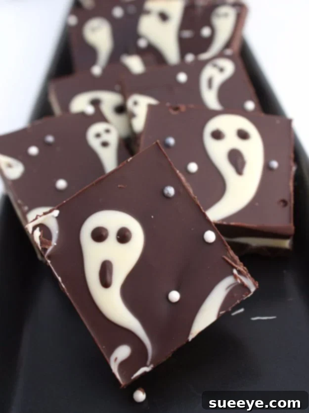 Easy Ghastly Halloween Candy Bark with Ghost Shapes Ghastly White Chocolate Halloween Candy Bark