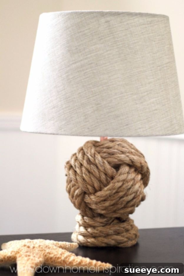 DIY Rope Knot Table Lamp Pottery Barn Knockoff Rope Knot Lamp - nautical DIY decor
