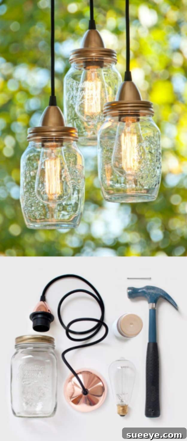 Handmade Mason Jar Pendant DIY Mason Jar Pendant Light - rustic farmhouse kitchen lighting