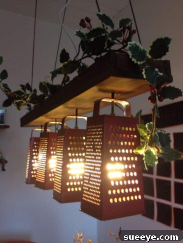 Upcycled Grater Pendant Light Suspended Lamp Made Out Of Recycled Graters - unique kitchen lighting