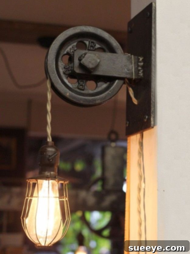 Vintage Pulley Pendant Light Rustic Farmhouse Pulley Pendant Light - vintage industrial decor