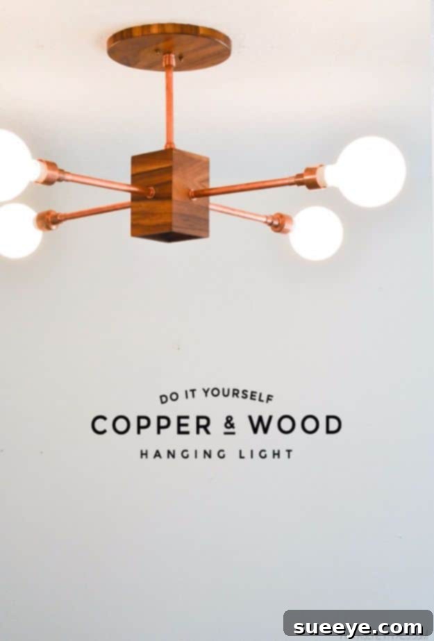 Copper and Wood Pendant Light DIY Copper and Wood Hanging Light Fixture - modern rustic lighting