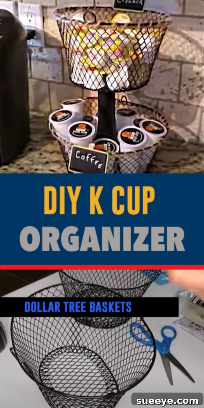 DIY Farmhouse Decor Idea - K-cup Organizer Made With Dollar Tree Supplies - DIY Organizing Ideas for Kitchen - How to Organize Coffee and Creamer Station DYI