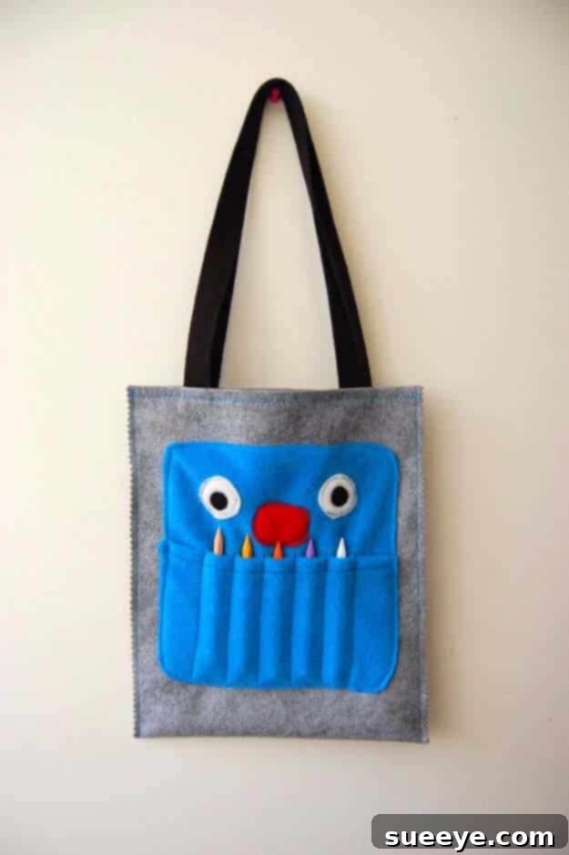 41 Creative DIY Gifts Kids Will Love This Christmas 7 Cute felt crayon monster art tote for kids' art supplies