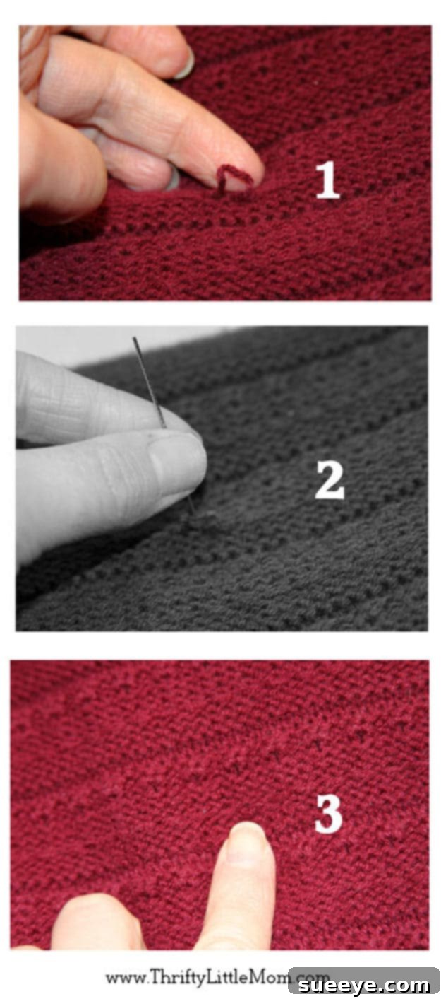 Retailer clothing repair secret for small fabric pulls