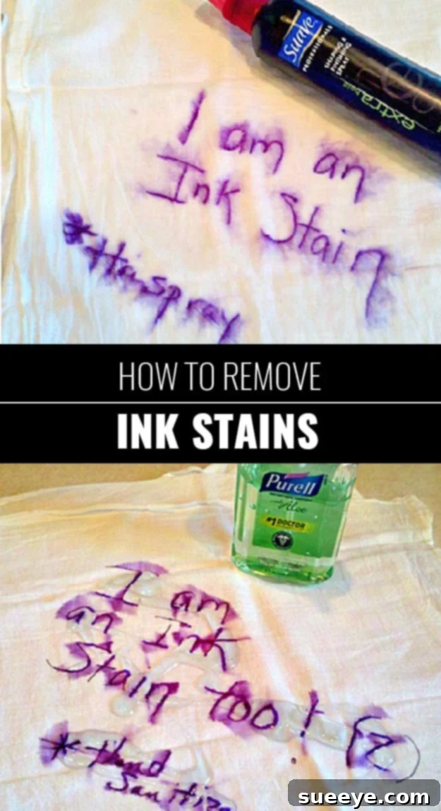 Hairspray for Ink Stains Hairspray or hand sanitizer to remove ink stains from fabric