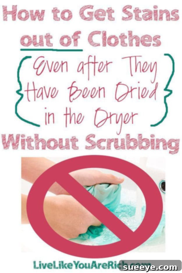 Method for stain removal from clothes without scrubbing