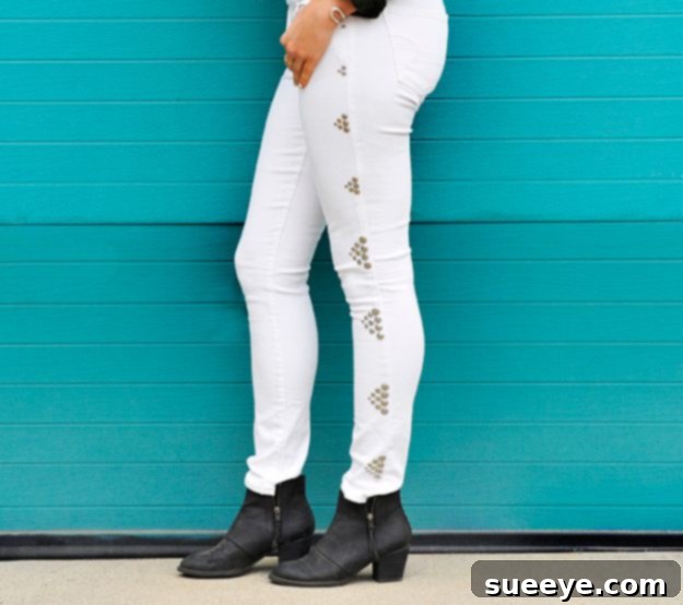 DIY Studded Jeans: Rocker-Chic Fall Style Edgy DIY Triangle Studded Jeans - Fashionable Denim Upcycle