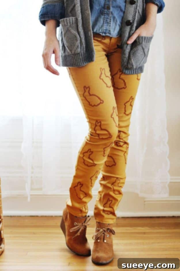 Animal Stencil Pants: Unique DIY Fall Fashion Idea DIY Animal Stencil Statement Pants - Bunny Motif Fashion Upcycle