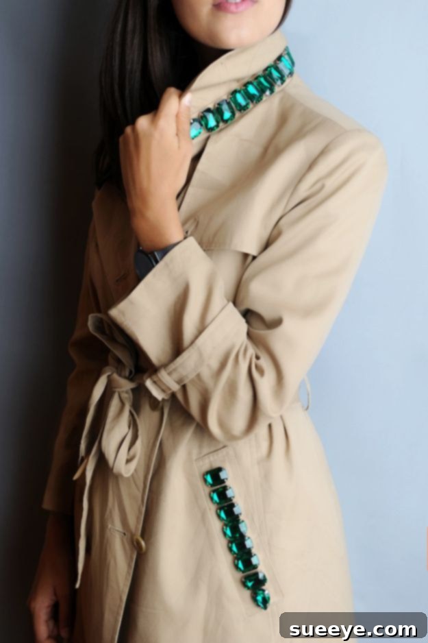 DIY Jeweled Trench Coat: Luxury Fashion on a Budget Burberry Inspired Jeweled Trench Coat DIY - Designer Look for Less