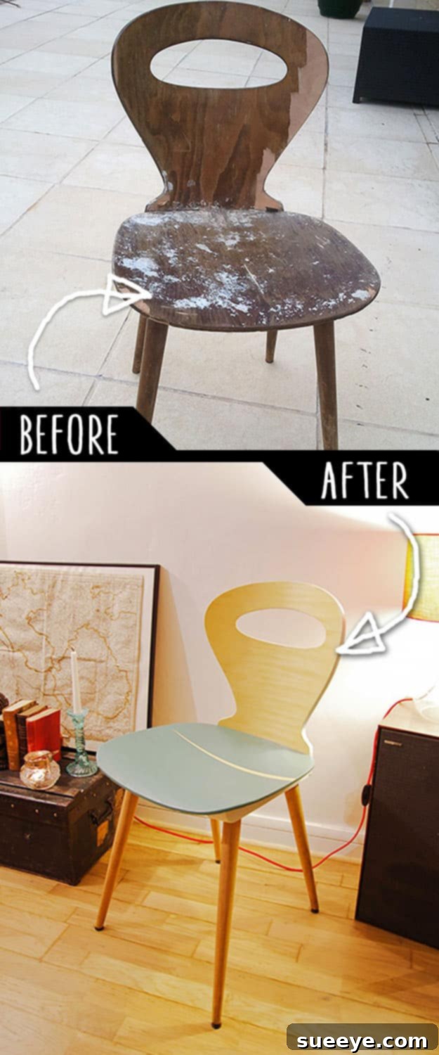 Broken Chair Refurbishment Project A formerly broken chair beautifully refurbished and rejuvenated, demonstrating a successful furniture repair and makeover.