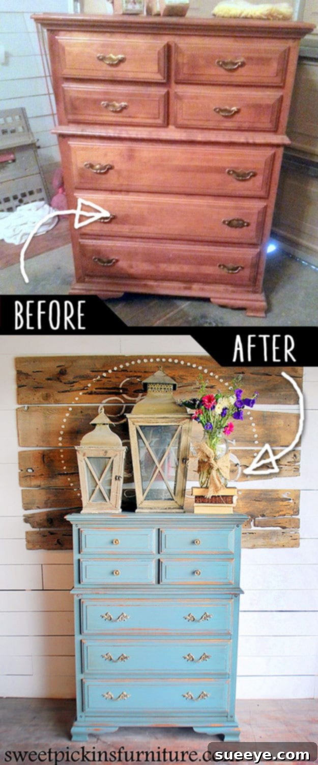 Milk Paint Dresser Makeover Old dresser beautifully refreshed using milk paint, achieving a charming, distressed, and rustic finish.