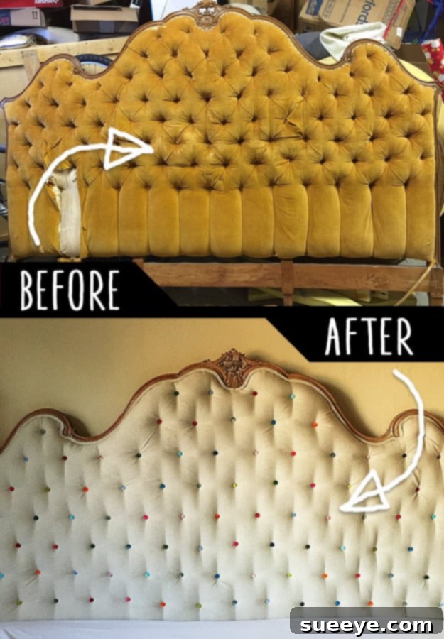 Old Headboard DIY Makeover An old Italian headboard beautifully reimagined with a modern DIY makeover, creating a stunning bedroom focal point.