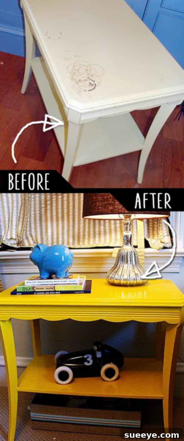 Reading Side Table DIY Rehab Side table thoughtfully rehabbed for use as a reading nook accent, combining functionality with aesthetic appeal.