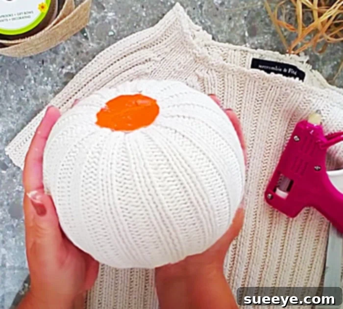 Dollar Tree DIY: Cozy Sweater Pumpkins for Fall 2 Cover A Carvable Pumpkin With A Sweater - DIY Autumn Decor - Home For The Holidays
