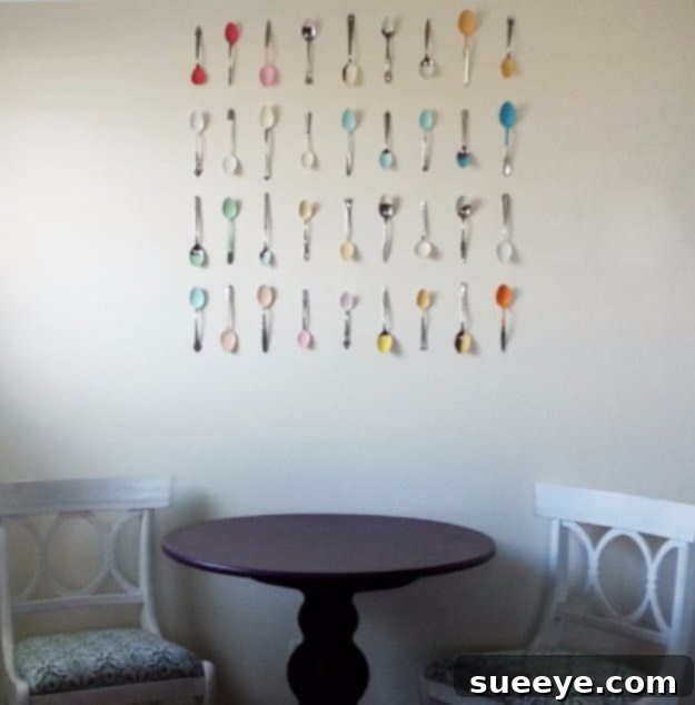 DIY Painted Spoon Wall Art for Quirky Kitchen Decor Vibrant painted spoon wall art, showcasing colorful spoons arranged decoratively