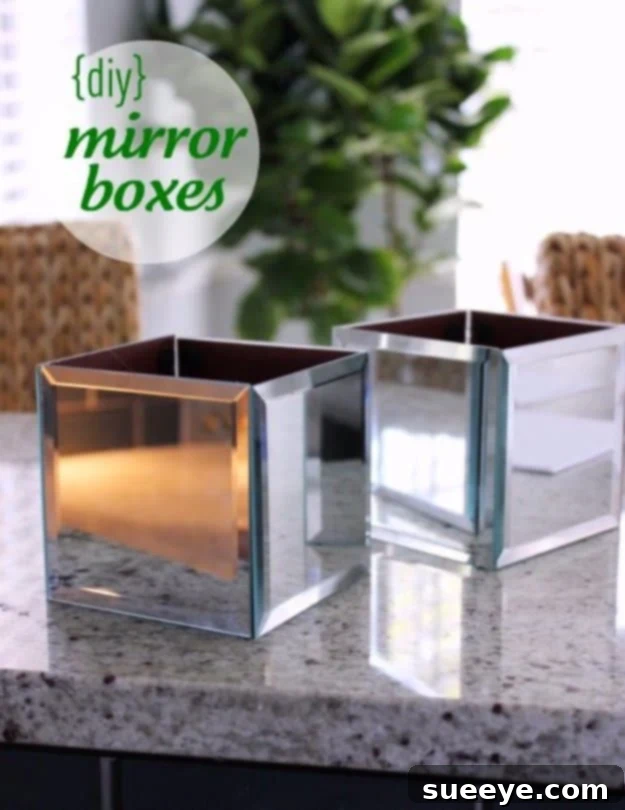 DIY Mirror Boxes for Glamorous Kitchen Decor and Displays Decorative DIY mirror boxes used as centerpieces or risers on a kitchen counter