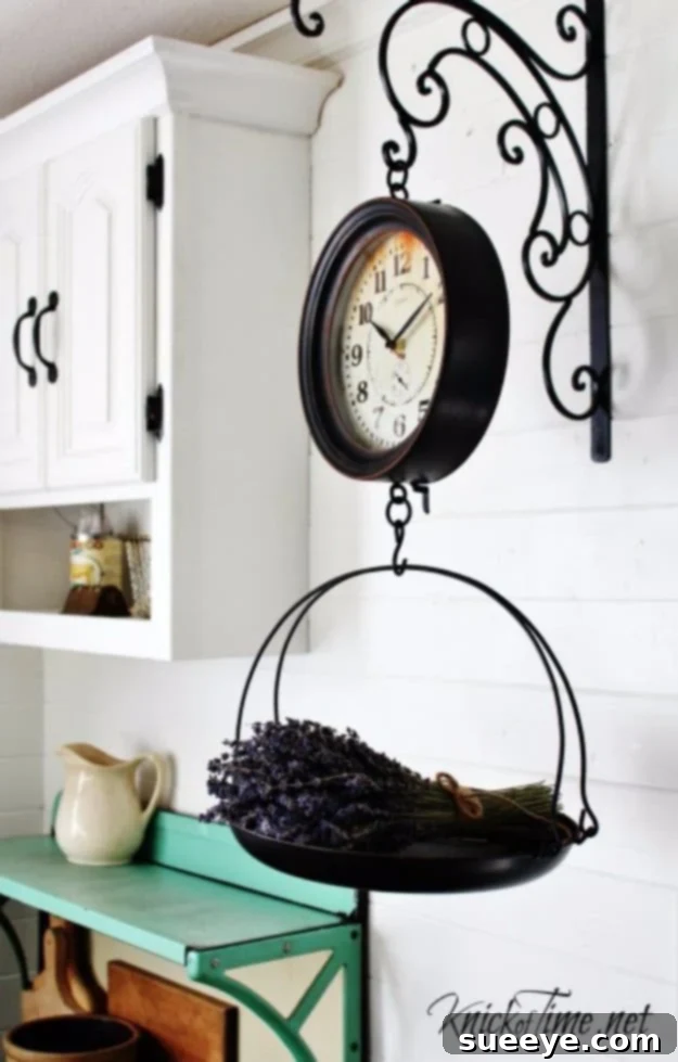 DIY Vintage Grocery Hanging Scale Clock for Farmhouse Kitchens Repurposed vintage grocery hanging scale transformed into a rustic kitchen clock