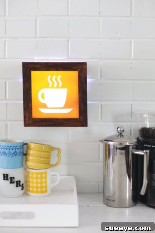 DIY Light Up Cafe Sign for a Cozy Kitchen Vibe Retro-style DIY light-up cafe sign illuminating a kitchen area