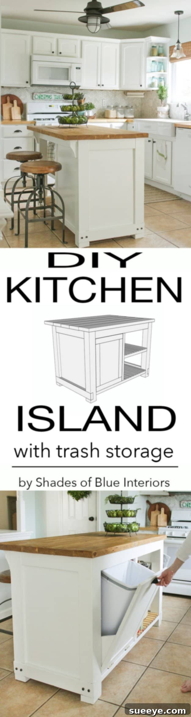 DIY Kitchen Island with Hidden Trash Storage for Efficient Spaces Custom-built DIY kitchen island with an integrated pull-out trash can cabinet